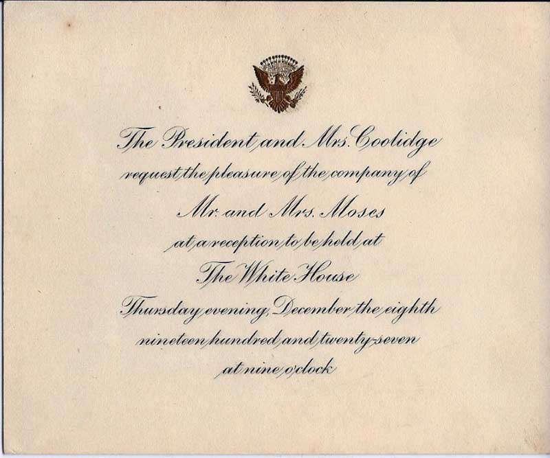 Thomas Morgans invitation to the White House for a reception with President Calvin Coolidge and Mrs Coolidge